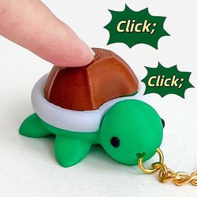 3D打印海龟响片减压装置，动物模型玩具，多种款式可选，指尖减压按钮发泄玩具适合圣诞节、万圣节、派对包包钥匙扣装扮新年礼物（钥匙扣金色银色随机配送）