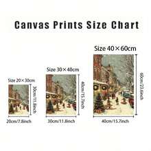 12x16 英寸无框复古圣诞小镇帆布海报 - 冬季仙境墙壁艺术，带有雪橇场景、雪景街道和节日装饰，现代节日家居装饰，适合客厅、卧室、办公室 - 完美的礼物创意，圣诞墙壁艺术，最适合圣诞节 - 彩色 - 查看 3