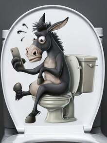 1pc Home Decorations Cute Funny Cartoon Animals Newspaper Reading Toilet Sticker - Waterproof Self-Adhesive Bathroom Sticker, Compatible With Ceramic Surfaces, Animal Theme, Square, Must-Have Decorative Sticker For Home, Toilet Decoration Items Refresh Your Home