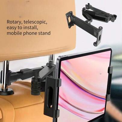 1pc Upgraded Black Car Headrest Tablet/Phone Holder, 360 Degree Rotation, Adjustable & Extendable