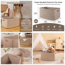 - Cesta de 75 litros, cesta de almacenamiento de manta tejida con asa, cesta de cuerda de algodn para organizar 55.88x 43.18x 30.48, cesta de manta para sala de estar, cesta de - amarillo + 18"x14"x12" - Ver 1