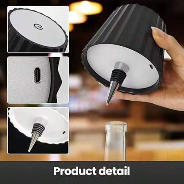 1pc Rechargeable 3-Color Dimmable Bottle Lamp, Embedded Restaurant Bar Decor Touch Bedside Lamp Gift, Atmosphere Lighting, Decorative Touch Lighting, Dimmable Night Light, Touch Lighting, Curved Bottle Aesthetics, Minimalist Lighting Design, Cordless Lamp Design, Tool-Free Installation - White/Black (Single Pack)