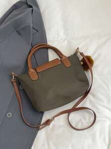 New Winter Mini Fashion Handbag, Featuring Colorblock Design, Waterproof Nylon Material, Available In Shoulder Bag, Square Bag And Vegetable Basket Styles, Suitable For Commuting, Parties And Dates. Size: 7.5" L X 2.4" W X 3.9" H - Multicolor - View 7