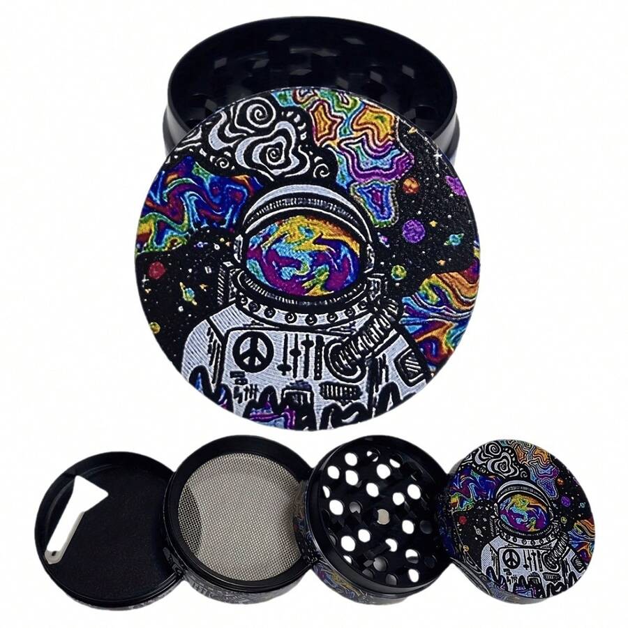 4pcs Astronaut Design Premium Vanilla Grinder Set, Spice Grinder With Pollen Collector, Sharp Blades For Fine Grinding, Fashionable & Practical Men's Accessory For Vanilla - Starry Sky - View 1