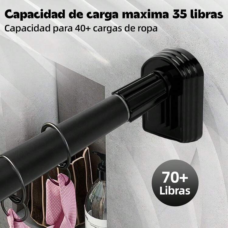 Tubo para Cortina de Baño, Barra de Cortina de Ducha 185-205cm, Cortinero Ajustable Antideslizante de Acero Inoxidable, Palo para Cortina y Curtain Rod Sin Taladrar para baño, recamara(negro). - Negro - Añade 10