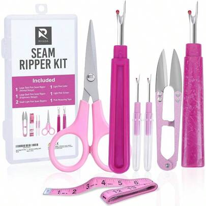 Seam Ripper Kit Pcs - 1 Large, 1 Ergonomic, 2 Small Seam Rippers, Thread Cutter, Scissor, Measuring Tape - Sewing Accessories Notions Quilting Crafts