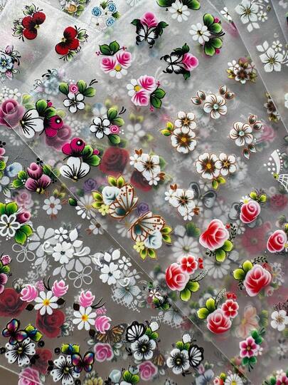 100 ADESIVOS PARA UNHAS FLORAIS E BORBOLETAS VARIADOS MOD 02