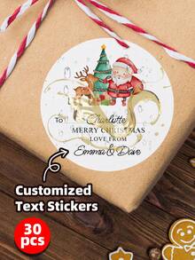 1/30/90/160pcs Personalized Christmas Stickers Gift Labels, Customized Christmas Holiday Stickers, Customized Text Round Name Gift Labels - Featuring Santa Claus, Reindeer Patterns, Personalized Self-Adhesive Labels, Suitable For Gift Bags, Desserts And Baked Food Packaging Boxes, Floral Design, With "Bake With Love" Text, Gift Bag Stickers, Thank You Stickers - White - View 22