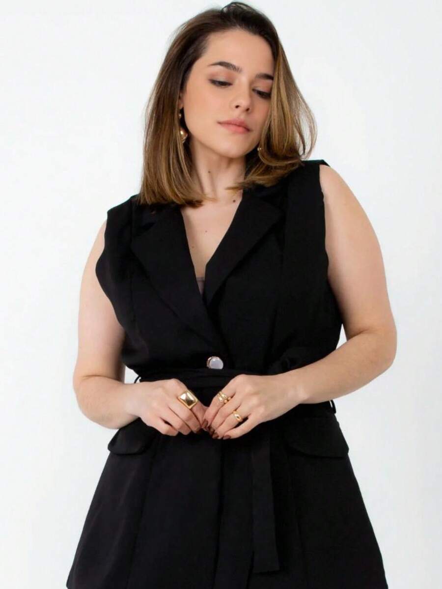 Max Women's Tailored Vest Bow Elegant Long Coat - màu đen - Xem 1