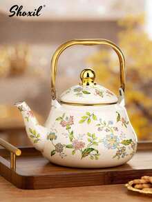 shoxil 1pc 1L/1.2L/1.5L Enamel Pot, Small Capacity Enamel Kettle, Multi-Functional Heat-Resistant Water Kettle/Coffee Pot, Suitable For All Seasons, Can Be Used As Oil Pot, Sugar Jar, Seasoning Jar, Tea Canister, Vinegar Bottle And Cold Water Pot, Not Easy To Break Or Stick Oil, Decorative Household Tabletop Kettle.