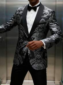 Mens Tuxedo Jacket Paisley Shawl Lapel Suit Blazer Coat Jacket For Dinner,Prom,Wedding - Xám - Xem 2