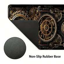1pc Vintage Steampunk Gear Silicone Mouse Pad, Expanded Keyboard Desk Mat, High Definition Printing, Minimalist Style, Black Surface, Office & Gaming Accessory