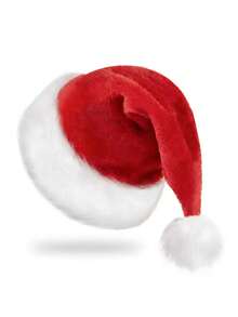 1 件经典圣诞帽天鹅绒圣诞老人帽，适合成人、男士和女士 - 圣诞节、新年节日派对用品和礼物