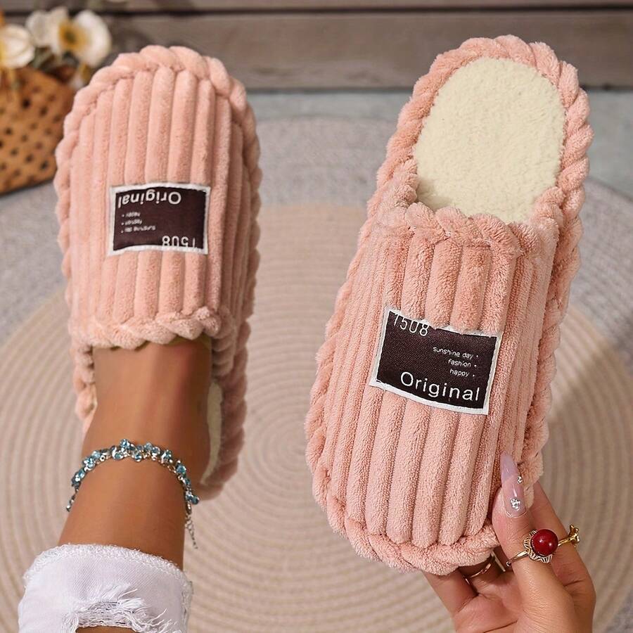 Women's Men's Comfortable Chic Women's Winter Plush Slippers - Soft, Warm Interior Comfort With A Plaid That Is Perfect For Family Relaxation - 粉色 - 查看 1