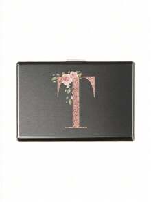 Estuche de tarjetas delgado con 6 ranuras para tarjetas, con patrón de iniciales de la A a la Z en color oro rosa, billetera portadora de identificación y tarjetas de crédito, minimalista y delgado de metal de aluminio, cartera RFID para mujeres y organizador de tarjetas de metal para hombres