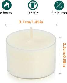 50 piezas de velas de té de 8 horas sin fragancia natural, velas de té sin aroma.Sin humo y sin olor, perfecto para aniversarios, Navidad y Halloween (50 piezas, blancas, 8 horas). - blanco - Ver 10