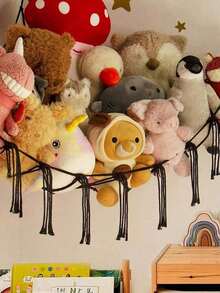 1pc Large Boho Stuffed Animals Net Or Hammock, Toy Hammock, Stuff Animal Storage Corner Hanging Net Holder, Mesh Hammock Plush Toy Hanging Storage With Tassel Hooks For Bedroom Decorations Autumn Decor Festival Decor Room Decor Home Decor Fall Spring Decor Bedroom Decor - Black - View 4