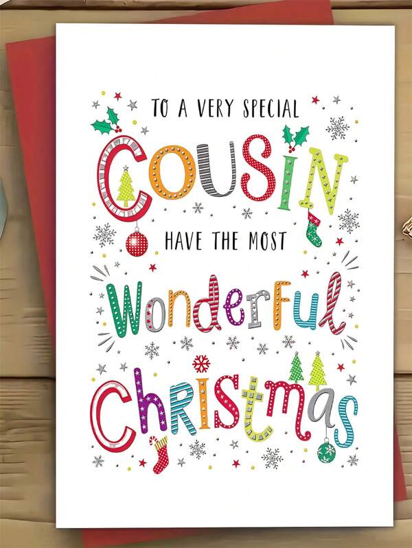 1pc, Festive Christmas Greeting Card For Cousin, Humorous Holiday Wishes With Envelope, Paper Material, Suitable For Family, Friends, And Companions, Cute Animal And Santa Claus Design