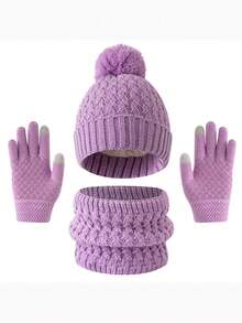 Bộ 3 món mũ ấm áp mùa thu/đông cho trẻ em, khăn quàng cổ và găng tay, mũ len thun hai tua rua dễ thương, bộ 3 món chống lạnh, màu cầu vồng - Nhiều màu - Xem 31