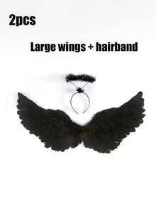 2PCS Halloween Angel Wings/Demonic Wings Set, Feather Props, Suitable For Party Decoration, Dance Events, Performances, Fashion Magazine Shoots, Model Parades And Various Holiday Role-Playing Props (Made Of Natural Feathers)