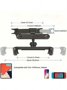 1个升级版黑色车载头枕平板电脑/手机支架，360度旋转，可调节和可伸缩 - A - 查看 10