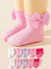 5 Pairs Cute Bow Bubble Mouth Princess Socks, Suitable For Birthday, Festivals, First Birthday Gifts - Multicolor - View 1