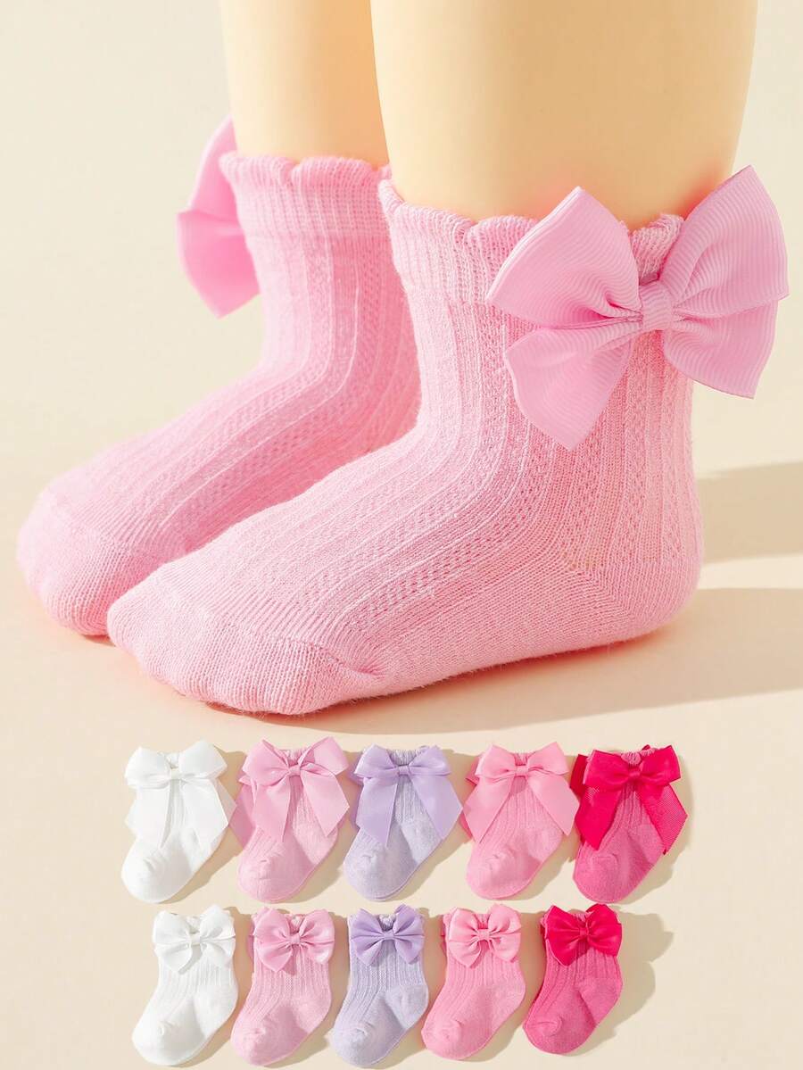 5 Pairs Cute Bow Bubble Mouth Princess Socks, Suitable For Birthday, Festivals, First Birthday Gifts - Multicolor - View 1