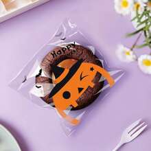 50Pcs/100pcs Cartoon Halloween Pumpkin Ghost Spider Bat Self-Seal Gift Bags,Cookie Candy Bag,Trick Or Treat,Party Favor,Assorted Patterns Treats And Snacks Bags For Halloween Party,Halloween Decoration