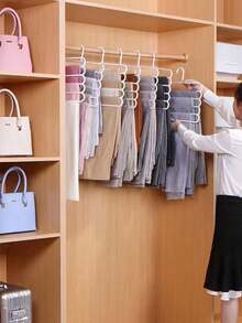 12/10/8/4/3/1 Pcs Space Saving 5-Tier Pants Rack, Multi-Functional Wardrobe Storage Rack, Plastic Pants Hanger, Organizer For Pants, Jeans, Skirts, Scarves In Closet, Bedroom, Balcony - Home Decor Accessories, Christmas Gift (Random Style)