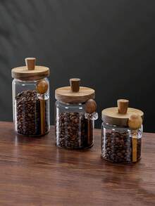 1 Stück/3 Stücke Kaffee-Bohnen Glas Luftdichte Vorratsdose, feuchtigkeitsgeschützte Küchen-Aufbewahrungsdose, Gewürz Kräuter Tee Blatt Behälter, hitzebeständiger transparenter Behälter, Kaffee-Bohnen Dose mit Löffel, luftdicht verschließbare Vorratsdose