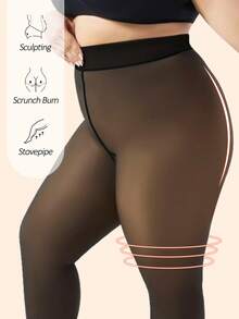 1 PC Plus Size Warm Fleece-Lined Thick Fake Sheer Base Layer Leggings (Tights) - Autumn & Winter Thermal Tight Pants, Stretchy Non-Tight, Fits Body Curves, Warm & Stylish For Outfits - 奶昔 - 查看 2