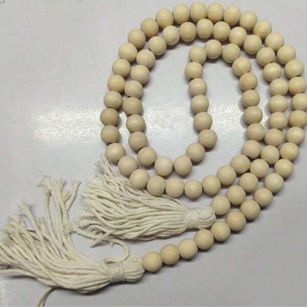 1 Set Multifunction Wooden Bead Garland, Solid Color Tassel Macrame Bead Wreath, Suitable For Storage, Decoration, Wall Hanging, Farmhouse Decor, Planter, Candle Holder, Creative Small Gift, Holiday Accessory, Birthday Party Supplies, Birthday Gift, Party Supplies