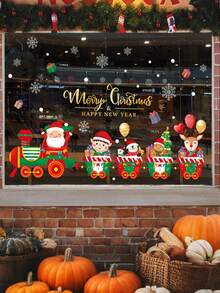 1 pieza Pegatinas navideñas para ventanas, Papá Noel, reno, hombre de jengibre, duende, tren navideño, copos de nieve pegatinas navideñas removibles para oficina, escuela, ventanas del hogar, decoración de vidrio - Multicolor - Ver 6