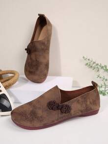 Mocasines planos de mujer con punta cuadrada, zapatos ligeros de suela redonda para ir y venir en otoño, zapatos casuales minimalistas de unicolor para exteriores