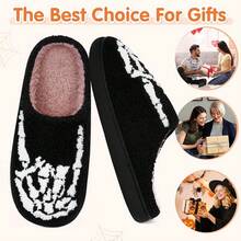 Cozy Plush Halloween Pumpkin Slippers, Non-Slip Fluffy Design - Skeleton Hand - View 4