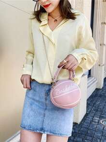 Mini Letter Basketball Design Round Bag, Fashionable Chain Shoulder Round Bag, Zipper Handbag - Multicolor - View 2