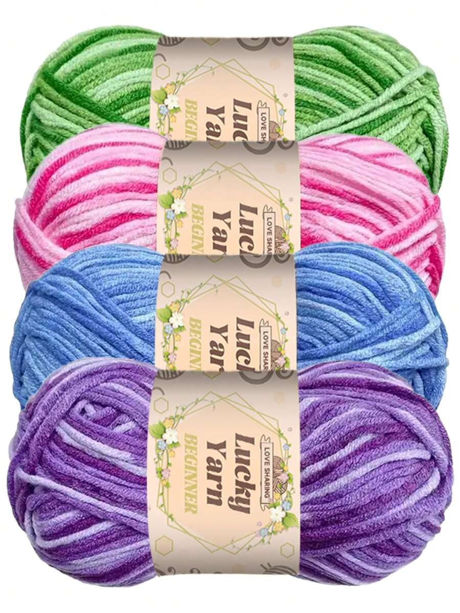 4 件套渐变色亚克力纱线套装，分段染色，适用于编织包袋、围巾、披肩、服装和其他工艺品、DIY 钱包制作 - 彩色 - 查看 1