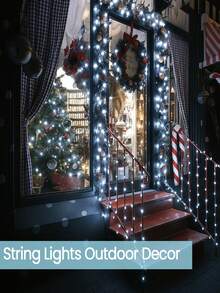 33ft/Festival Party String Lights Outdoor Waterproof 8 Flashing Modes Christmas Decorative Lights 100 LED Bulbs Suitable For Winter Parties Valentine's Day New Year Indoor & Outdoor Festive Home Decor (White Version) - Multicolor - View 8