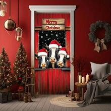 لوحة الباب الأبعاد، قطعة واحدة من ديكور ستارة باب المنزل بشكل بقرة عيد الميلاد الاحتفالي، مستلزمات الديكور الاحتفالي، ديكور متعدد الاستخدامات للداخل والخارج، لوحة باب رومانسية، لا تحتاج إلى كهرباء، متوفرة بأحجام متعددة - متعدد الألوان - مشاهدة 5