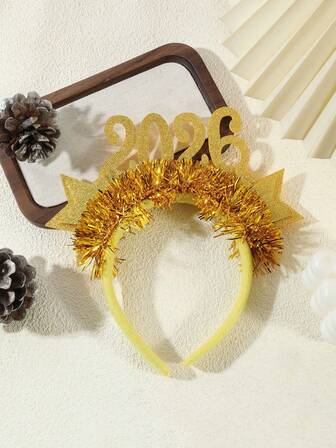2026 New Year Atmosphere Fabric Headband, Christmas New Year Photo Prop Headpiece, Solid Color Party Polyester Fiber Headband