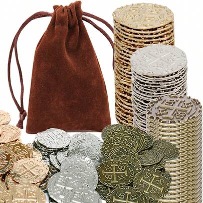 20/50/100/150枚合金海盗宝箱硬币套装，适用于桌游、游戏代币、角色扮演，是送给朋友的理想礼物。