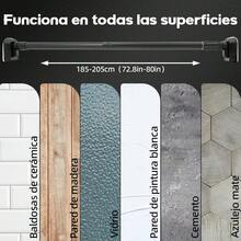 Tubo para Cortina de Baño, Barra de Cortina de Ducha 185-205cm, Cortinero Ajustable Antideslizante de Acero Inoxidable, Palo para Cortina y Curtain Rod Sin Taladrar para baño, recamara(negro). - Negro - Ver 6