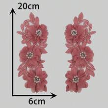 1 件 3D 花卉蕾丝刺绣贴花补丁，涤纶纤维，带珠子和水钻，粉色和白色花卉图案，适用于工艺品、婚礼新娘装饰、家居装饰、美术用品、针织、刺绣补丁，饰有珠子和水钻 3D 花卉蕾丝贴花，用于服装和连衣裙装饰、刺绣蕾丝、缝纫蕾丝、蕾丝刺绣