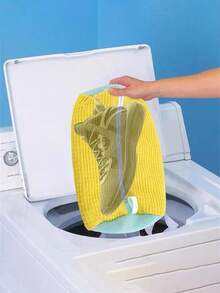 2 Confezioni di sacchetti durevoli per lavatrice per tutti i tipi di scarpe - giallo con cerniera blu, sacchetti protettivi per il bucato con interno in morbido pile, perfetti per scarpe sportive e scarpe casual, sacchetti per il bucato