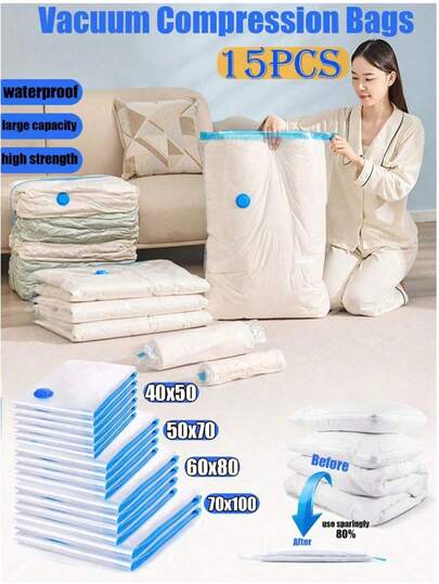 20个1件真空压缩袋，真空收纳袋，旅行压缩袋，可折叠衣物收纳袋，服装收纳袋，旅行行李压缩袋，打包旅行宿舍收纳袋