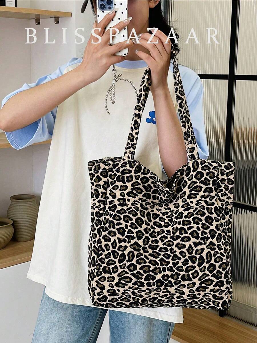 Túi mua sắm họa tiết da báo Túi đi học, Cổ điển, Thường ngày, Di động, Nhẹ, Phù hợp cho nữ sinh viên đại học, Hoàn hảo cho việc trở lại trường, Cao đẳng, Mua sắm, Trung học cơ sở, Trung học phổ thông, Túi họa tiết da báo thời trang - Nhiều màu - Xem 1