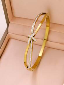 3 piezas/1 pieza Pulsera elegante de acero inoxidable con circonita brillante para mujeres, adecuada para uso diario, atuendo de fiesta, regalo de cumpleaños, aniversario