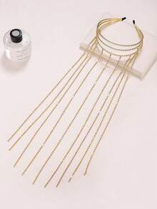 1pc Double Layer Rhinestone Tassel Hairband Party Tiaras Carnival Head Jewelry Hair Chain Head Pieces Jewelry Hair Vine Chain, Hair Jewellery, Wedding