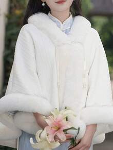 1 Áo choàng ngoài cổ lông chồn giả, Áo khoác len cardigan phong cách cổ điển thanh lịch, Phù hợp mặc sườn xám, đám cưới, Thu/Đông - Nhiều màu - Xem 8