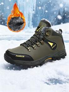 Botas masculinas para esportes ao ar livre, botas masculinas para caminhadas, botas masculinas de cano alto para outono/inverno, botas de neve resistentes à água com cabedal em PU, botas de trekking, botas para caminhadas, camping, caça e trilhas, botas/sapatos de inverno masculinos, botas duráveis, botas esportivas de tamanho grande com cadarço, botas de trabalho, adequadas para atividades ao ar livre no outono/inverno. - Verde de Exercício - Ver 1